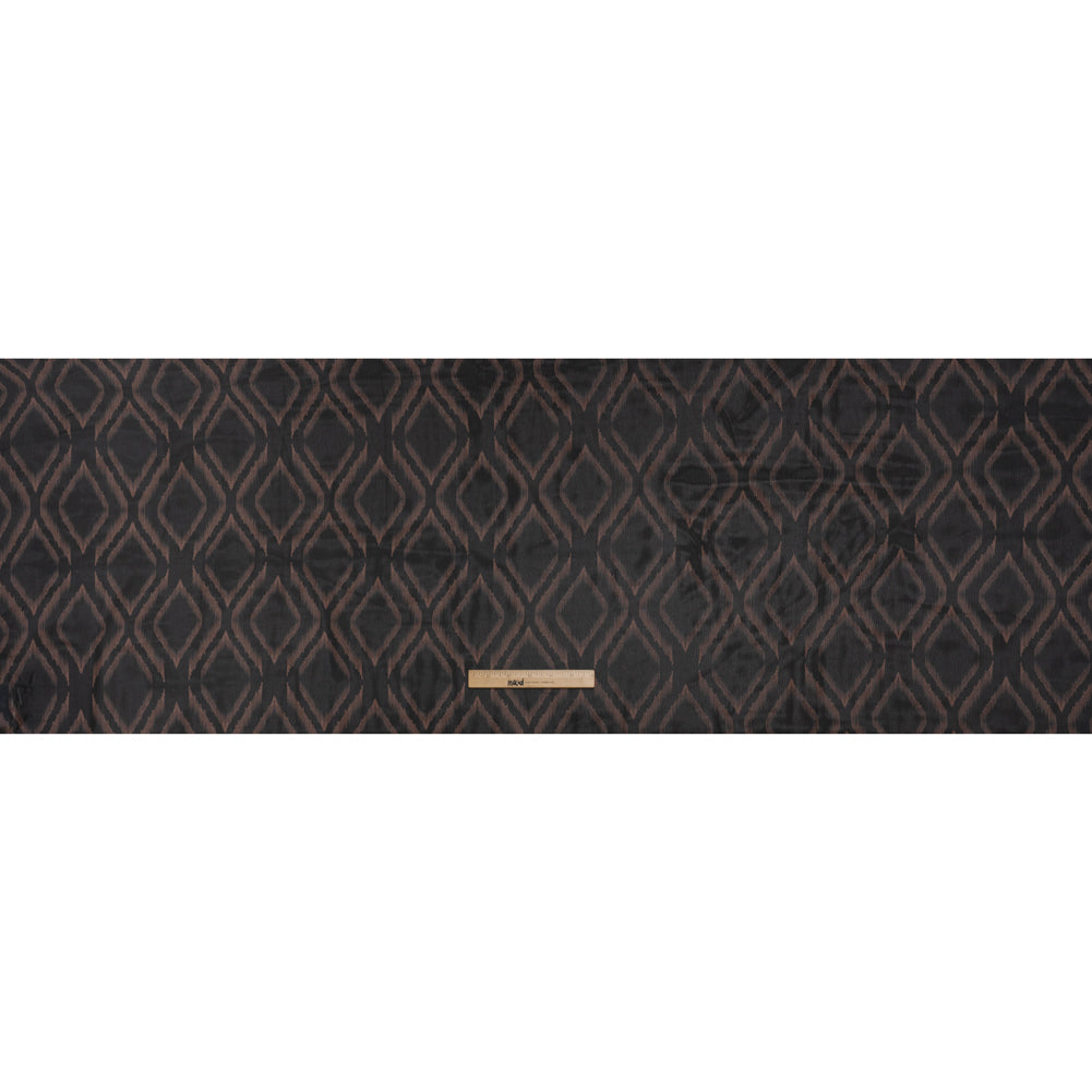Polyester Chiffon - Black and Tan Ikat Ogees - Designer Deadstock - Full Polyester Chiffon - Black and Tan Ikat Ogees - Designer Deadstock - Full