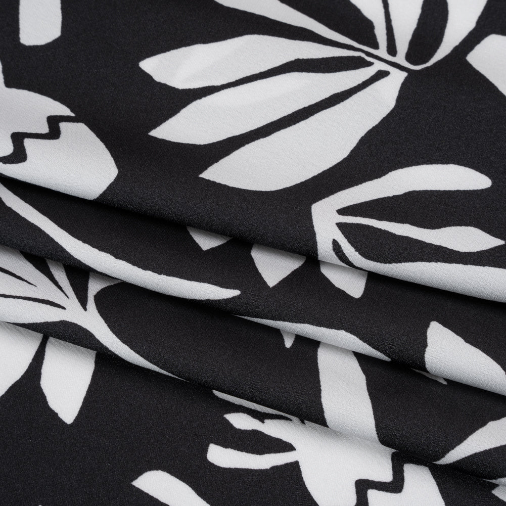 Polyester Satin Print - Black and White Carved Florals - Designer Deadstock Polyester Satin Print - Black and White Carved Florals - Designer Deadstock