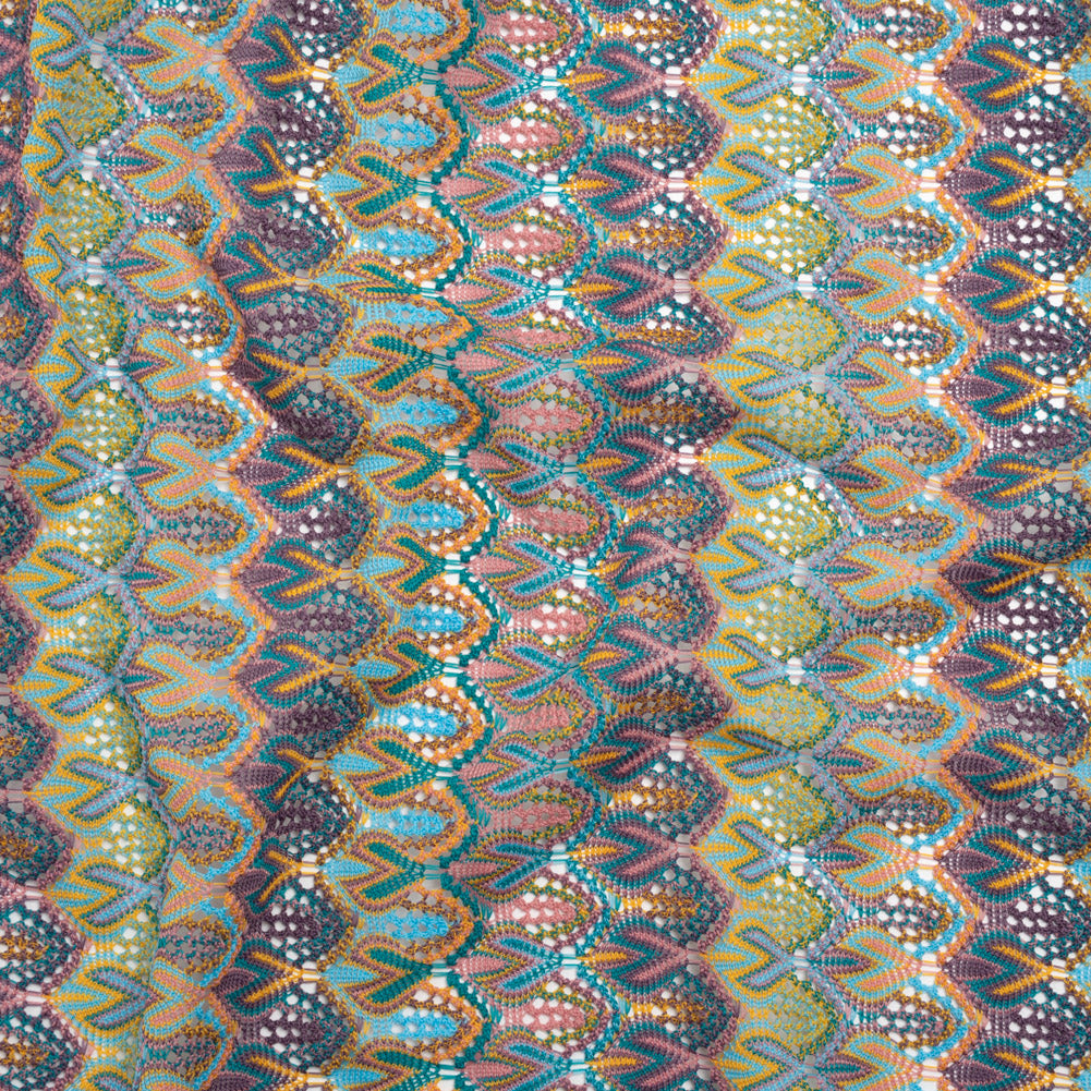 Polyester Knit Lace - Purple, Teal and Pink Feather Stripes - Designer Deadstock Polyester Knit Lace - Purple, Teal and Pink Feather Stripes - Designer Deadstock