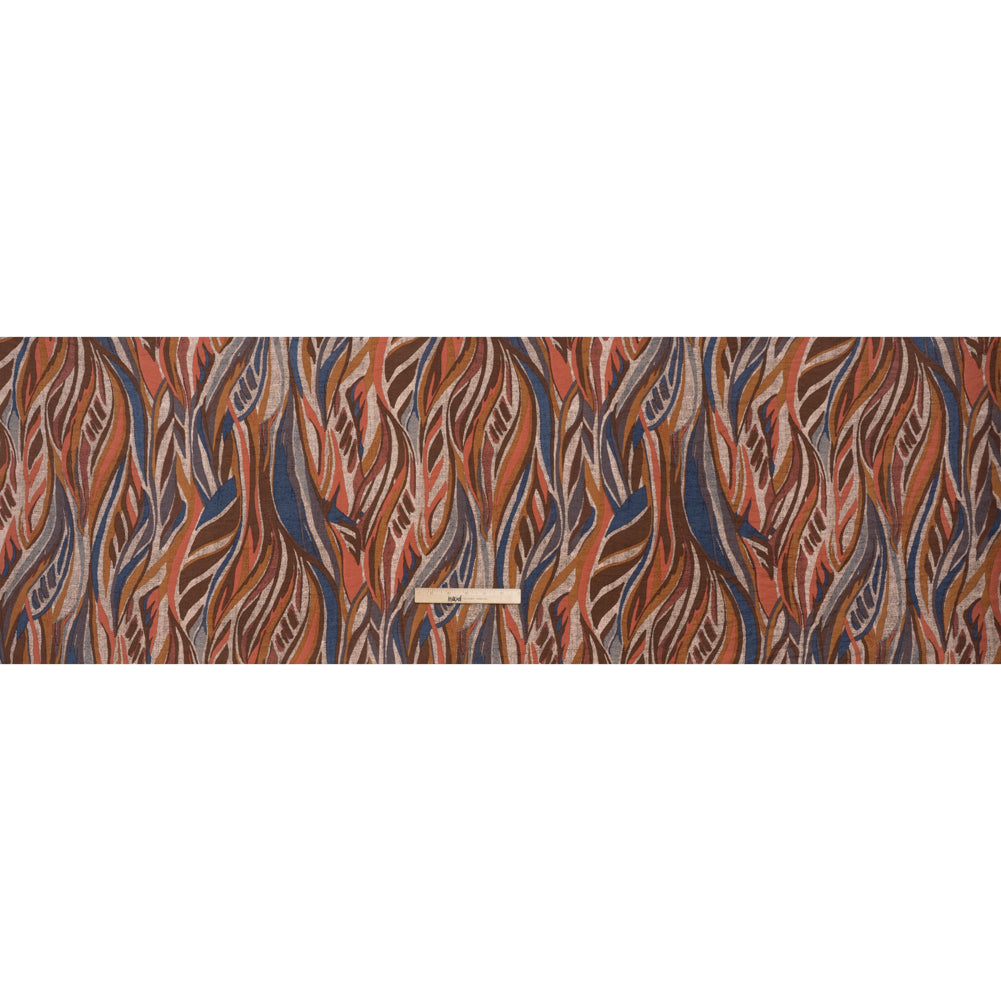 Lightweight Crinkled Rayon and Nylon Woven Print -Terracotta, Brown and Muted Blue Leafy Lines and Texture - Designer Deadstock - Full - Image 5 of 5 Lightweight Crinkled Rayon and Nylon Woven Print -Terracotta, Brown and Muted Blue Leafy Lines and Texture - Designer Deadstock - Full - Image 5 of 5