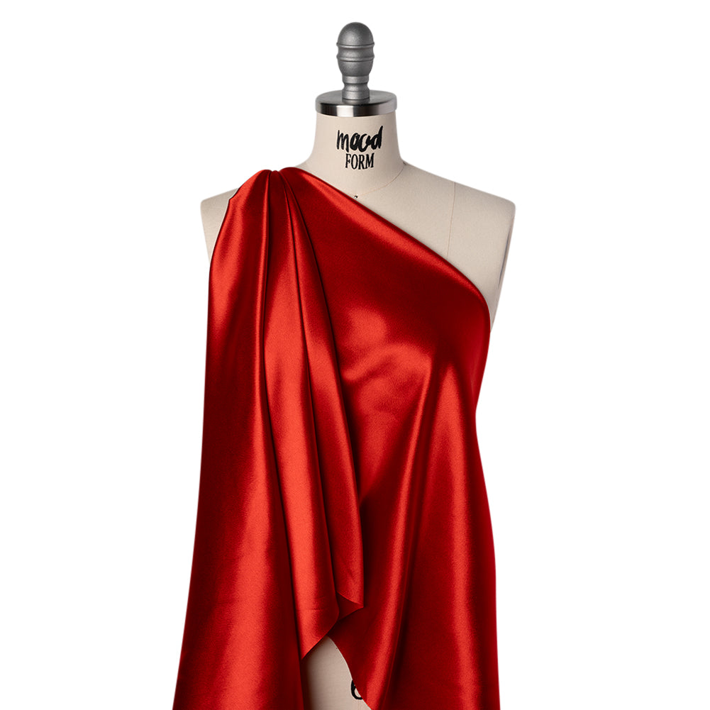 Polyester Crepe Back Satin - Red - Designer Deadstock Polyester Crepe Back Satin - Red - Designer Deadstock