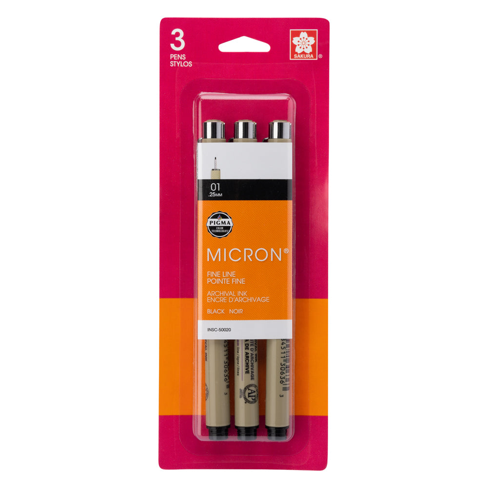 Sakura Pigma Micron Pen Set - Black, Size 01/.25mm - 3pc Sakura Pigma Micron Pen Set - Black, Size 01/.25mm - 3pc