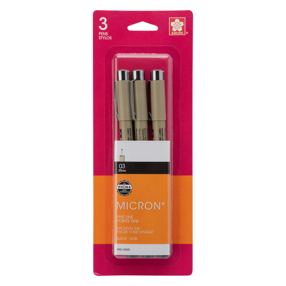 Sakura Pigma Micron Pen Set - Black, Size 03/.35mm - 3pc Sakura Pigma Micron Pen Set - Black, Size 03/.35mm - 3pc