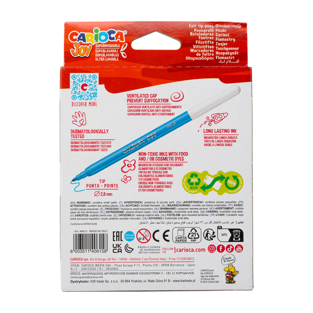 Carioca Joy Superwashable Felt Tip Marker Pens - 24pc Carioca Joy Superwashable Felt Tip Marker Pens - 24pc
