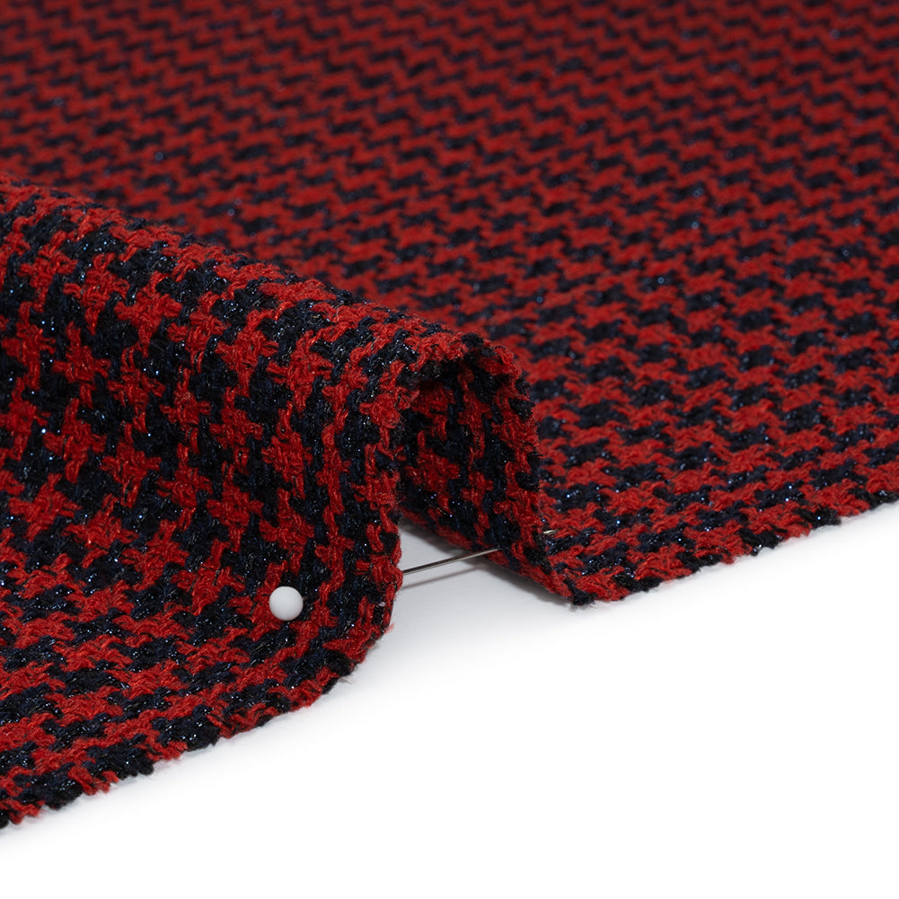 Metallic Tweed - Red and Navy Houndstooth - Deadstock Metallic Tweed - Red and Navy Houndstooth - Deadstock
