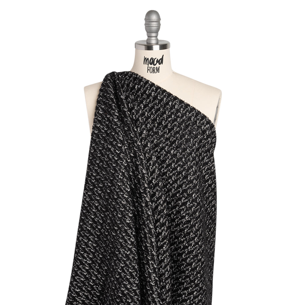 Tweedy Boucle with Metallic Eyelash Fringe - Black and White Abstract Zig Zags - Deadstock Tweedy Boucle with Metallic Eyelash Fringe - Black and White Abstract Zig Zags - Deadstock