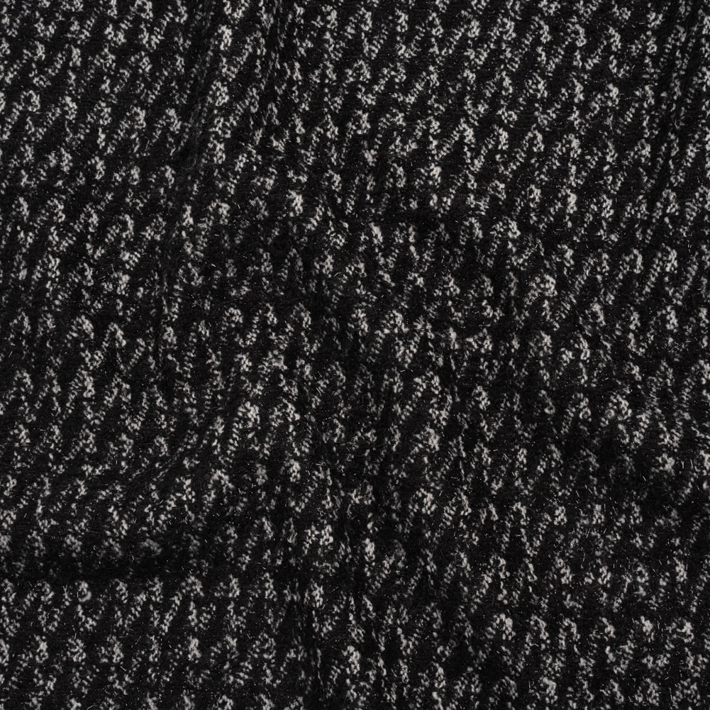 Tweedy Boucle with Metallic Eyelash Fringe - Black and White Abstract Zig Zags - Deadstock Tweedy Boucle with Metallic Eyelash Fringe - Black and White Abstract Zig Zags - Deadstock