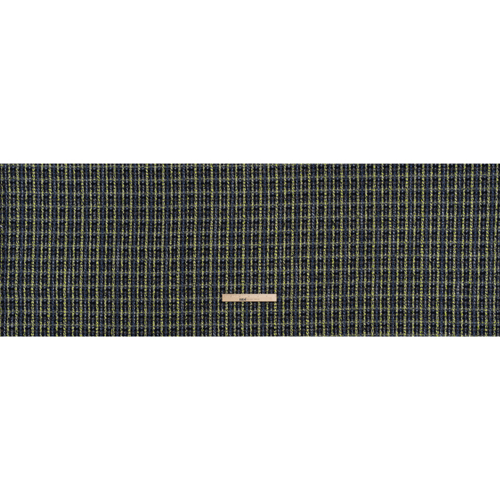 Cotton and Polyester Woven Tweed - Blue and Lime Green Ribbed Plaid - Deadstock Cotton and Polyester Woven Tweed - Blue and Lime Green Ribbed Plaid - Deadstock