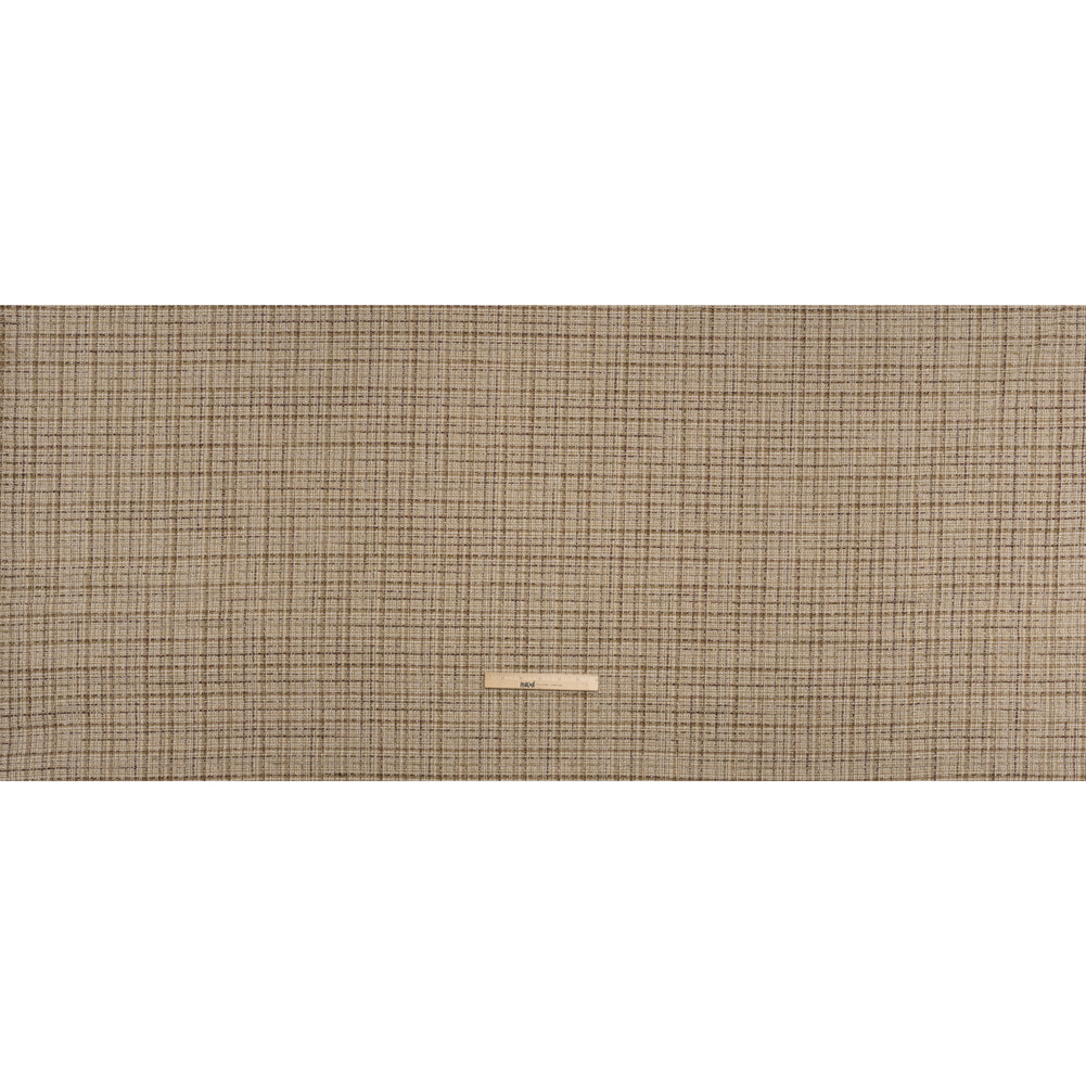 Metallic Polyester Tweed - Beige, White and Burgundy Plaid with Gold Accents - Deadstock Metallic Polyester Tweed - Beige, White and Burgundy Plaid with Gold Accents - Deadstock