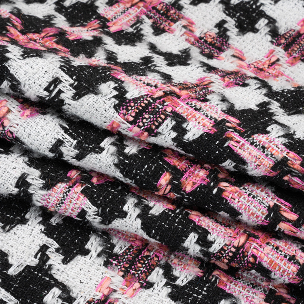 Tweedy Boucle Woven - Black, White and Pink Houndstooth - Deadstock Tweedy Boucle Woven - Black, White and Pink Houndstooth - Deadstock