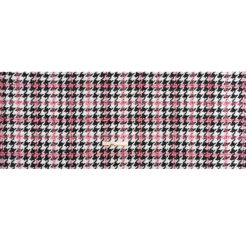 Tweedy Boucle Woven - Black, White and Pink Houndstooth - Deadstock Tweedy Boucle Woven - Black, White and Pink Houndstooth - Deadstock