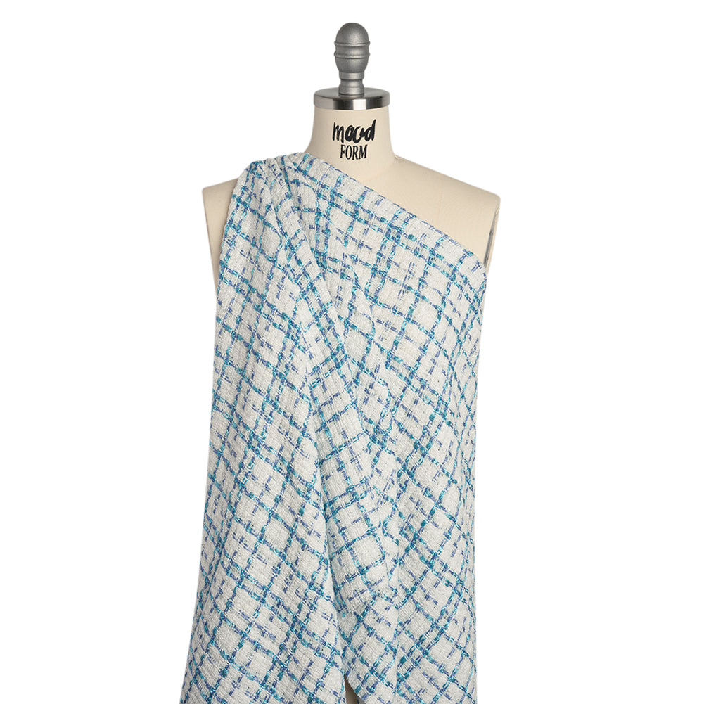 Metallic Boucle Tweed - Country Blue, Turquoise and White Plaid - Deadstock Metallic Boucle Tweed - Country Blue, Turquoise and White Plaid - Deadstock