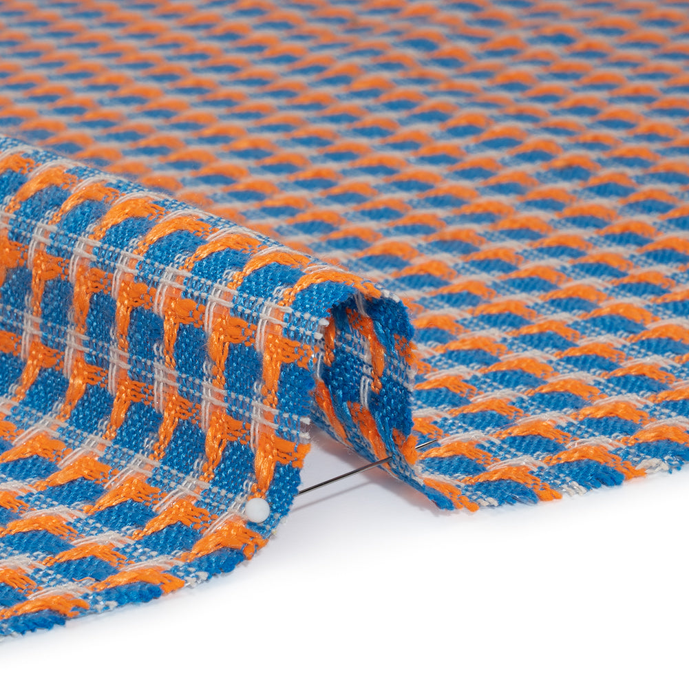 Polyester Woven - Blue, Orange and White Plaid - Deadstock - Detail Polyester Woven - Blue, Orange and White Plaid - Deadstock - Detail