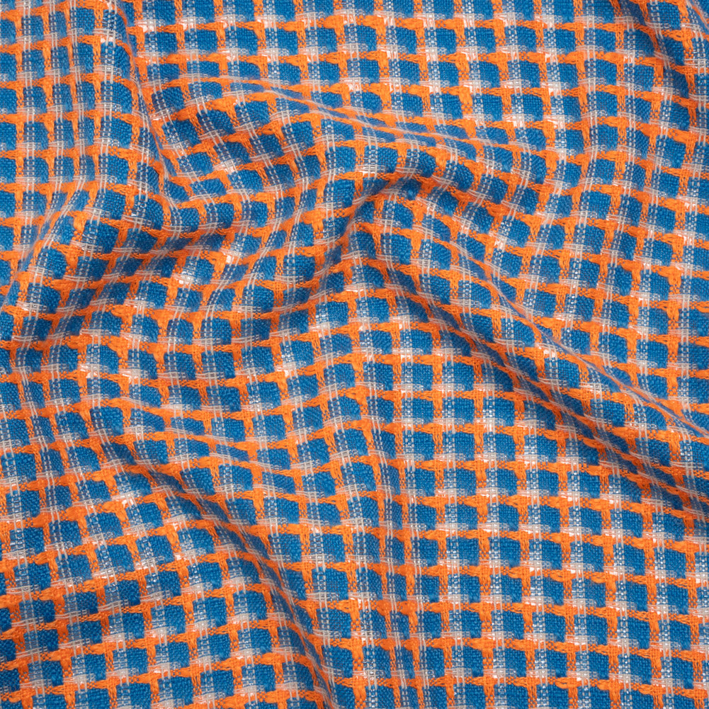 Polyester Woven - Blue, Orange and White Plaid - Deadstock Polyester Woven - Blue, Orange and White Plaid - Deadstock