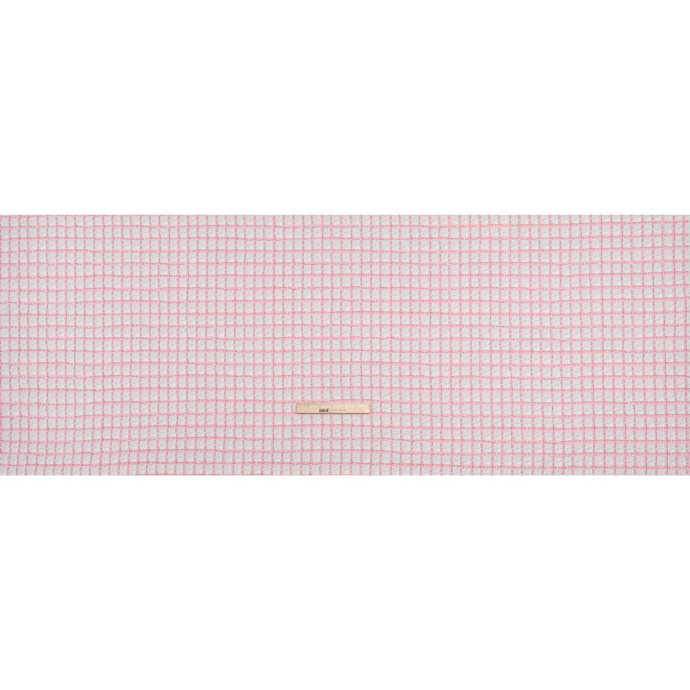 Tweedy Polyester Woven - White and Pink Ribbon Windowpane Checks - Deadstock Tweedy Polyester Woven - White and Pink Ribbon Windowpane Checks - Deadstock
