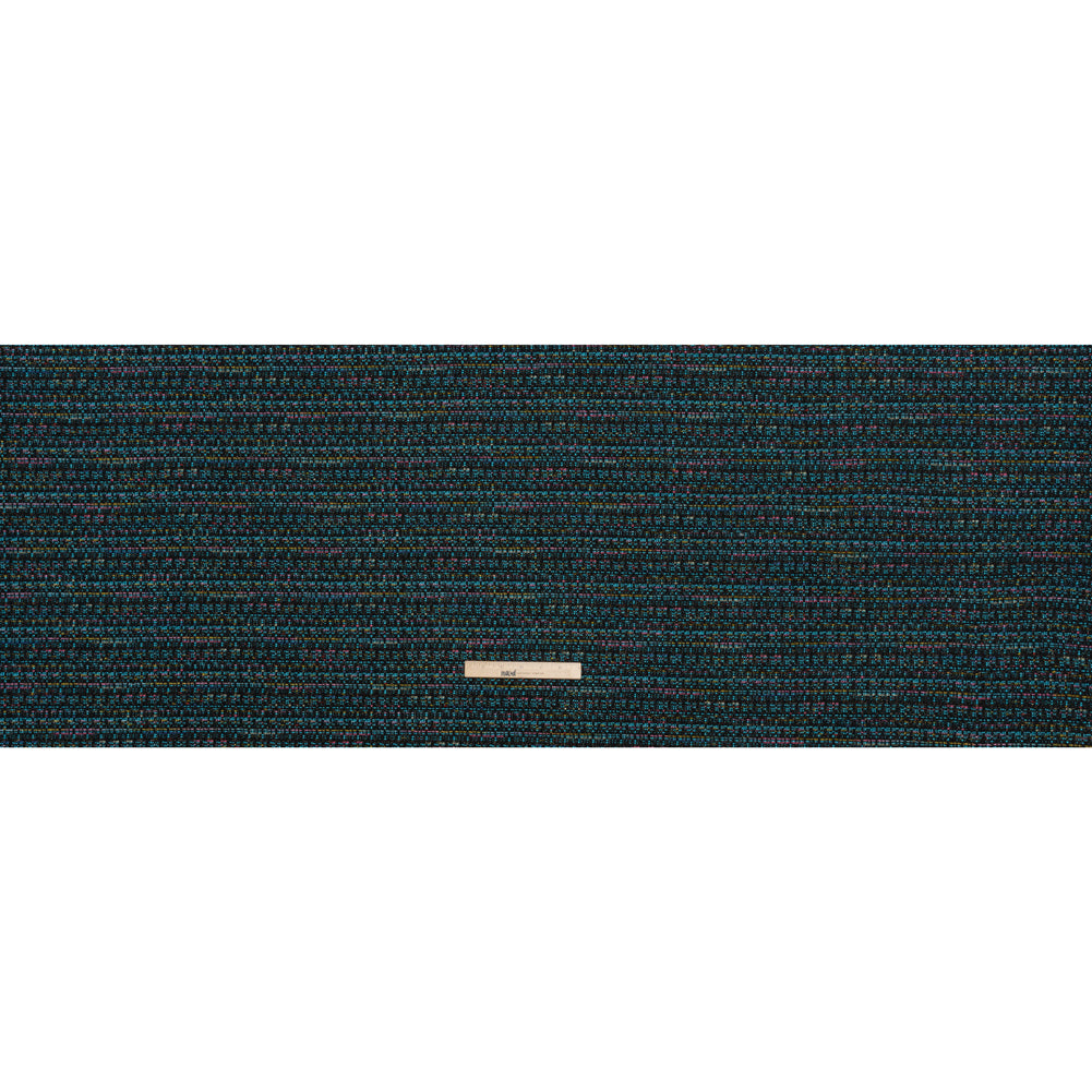 Polyester Tweed with Metallic Gold Strands - Turquoise, Black and Pink Striations - Deadstock Polyester Tweed with Metallic Gold Strands - Turquoise, Black and Pink Striations - Deadstock