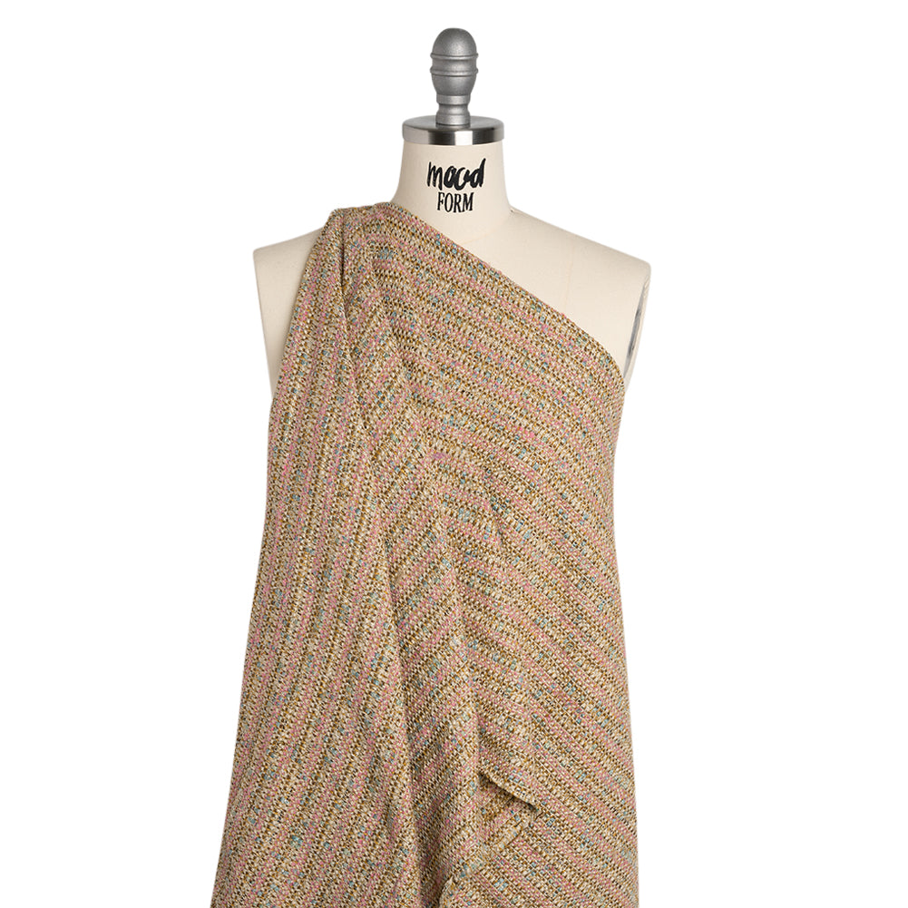 Metallic Polyester Tweed - Pink, Beige and Blue Stripes - Deadstock Metallic Polyester Tweed - Pink, Beige and Blue Stripes - Deadstock