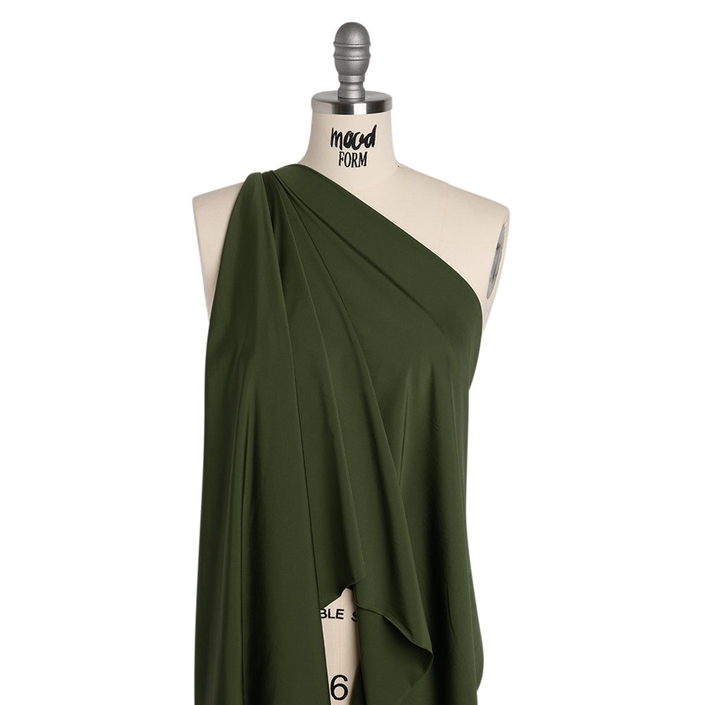 Stretch Nylon Interlock Knit - Olive Green - Designer Deadstock Stretch Nylon Interlock Knit - Olive Green - Designer Deadstock