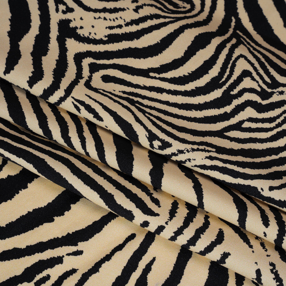 Stretch Nylon Interlock Knit - Beige and Black Zebra Stripes - Designer Deadstock Stretch Nylon Interlock Knit - Beige and Black Zebra Stripes - Designer Deadstock