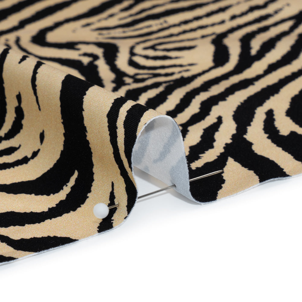 Stretch Nylon Interlock Knit - Beige and Black Zebra Stripes - Designer Deadstock Stretch Nylon Interlock Knit - Beige and Black Zebra Stripes - Designer Deadstock