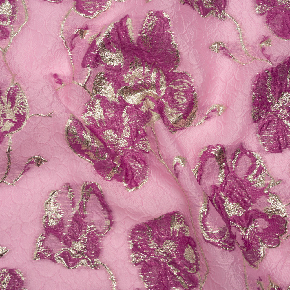 Metallic Brocade - Pink, Magenta and Gold Flowers on Flowers Metallic Brocade - Pink, Magenta and Gold Flowers on Flowers