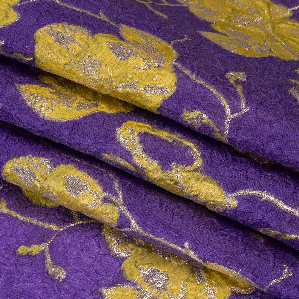 Metallic Brocade - Purple, Yellow and Gold Flowers on Flowers Metallic Brocade - Purple, Yellow and Gold Flowers on Flowers