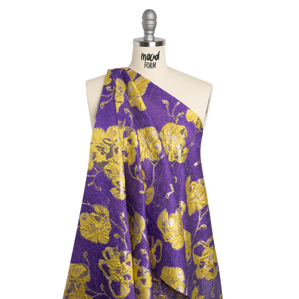 Metallic Brocade - Purple, Yellow and Gold Flowers on Flowers Metallic Brocade - Purple, Yellow and Gold Flowers on Flowers