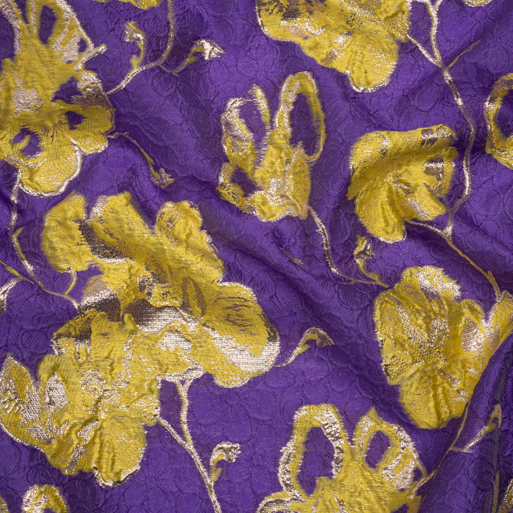 Metallic Brocade - Purple, Yellow and Gold Flowers on Flowers Metallic Brocade - Purple, Yellow and Gold Flowers on Flowers