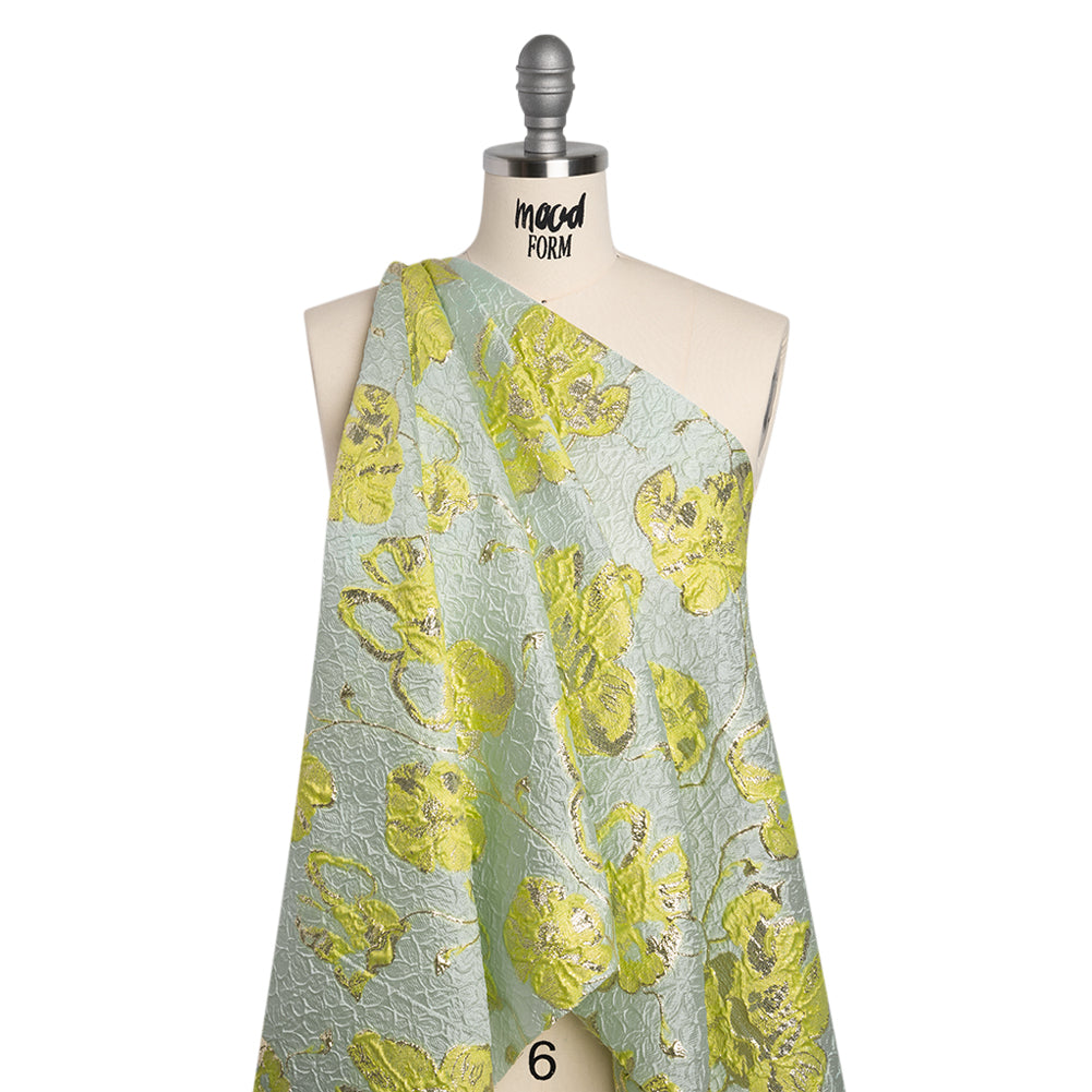 Metallic Brocade - Aqua Blue, Lime Green and Gold Flowers on Flowers Metallic Brocade - Aqua Blue, Lime Green and Gold Flowers on Flowers