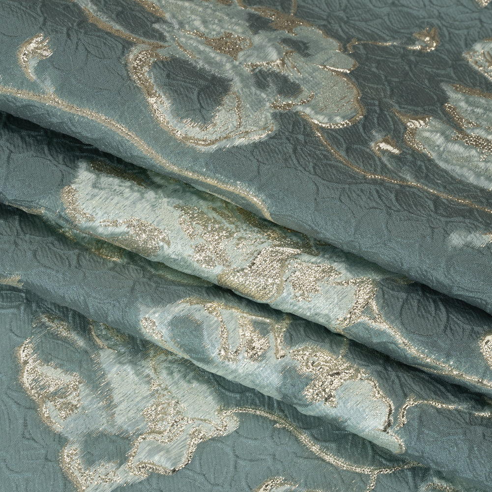Metallic Brocade - Dusty Teal, Aqua and White Gold Flowers on Flowers Metallic Brocade - Dusty Teal, Aqua and White Gold Flowers on Flowers