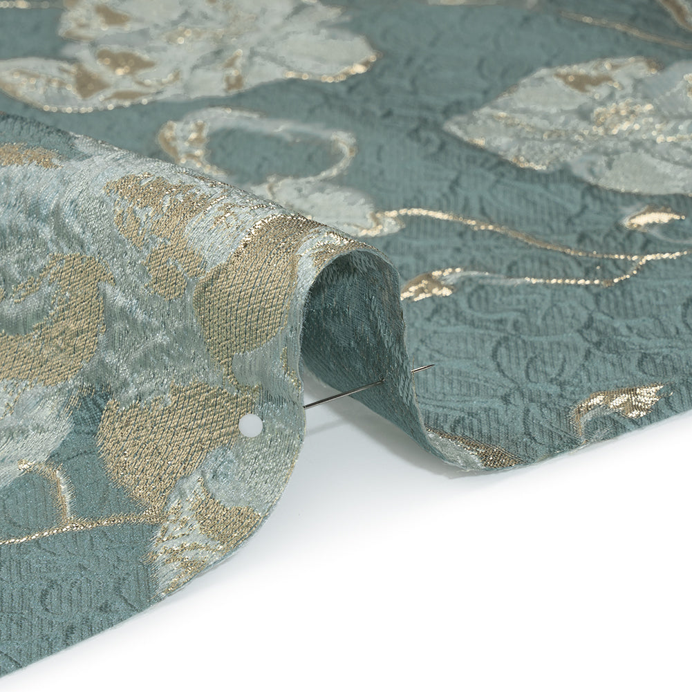 Metallic Brocade - Dusty Teal, Aqua and White Gold Flowers on Flowers Metallic Brocade - Dusty Teal, Aqua and White Gold Flowers on Flowers