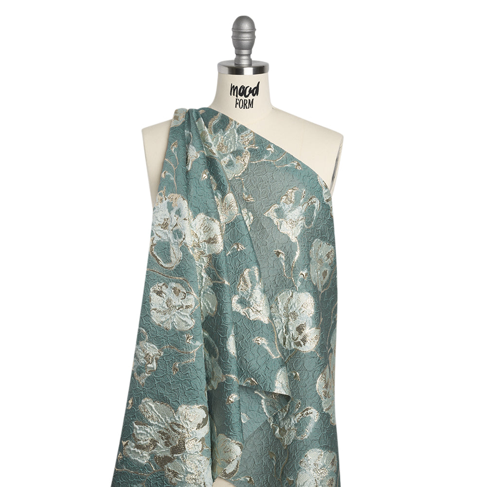 Metallic Brocade - Dusty Teal, Aqua and White Gold Flowers on Flowers Metallic Brocade - Dusty Teal, Aqua and White Gold Flowers on Flowers
