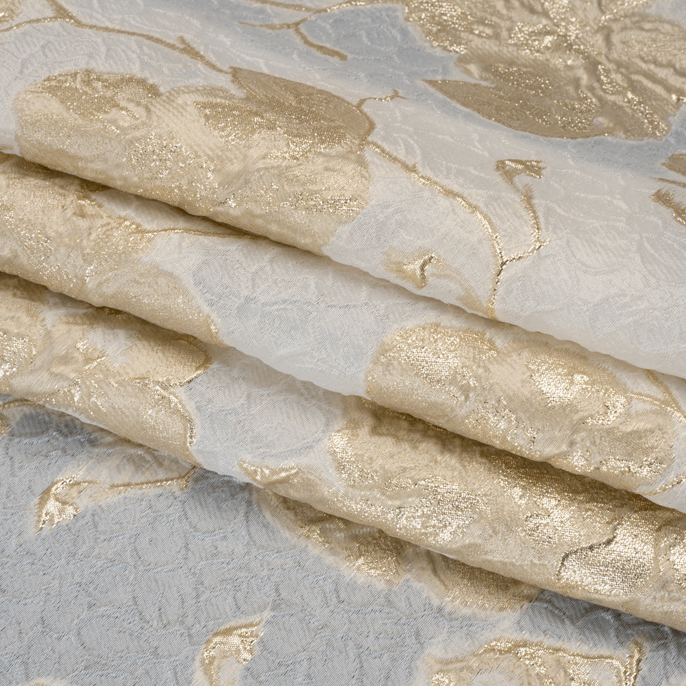 Metallic Brocade - Ivory, Beige, and Gold Flowers on Flowers Metallic Brocade - Ivory, Beige, and Gold Flowers on Flowers