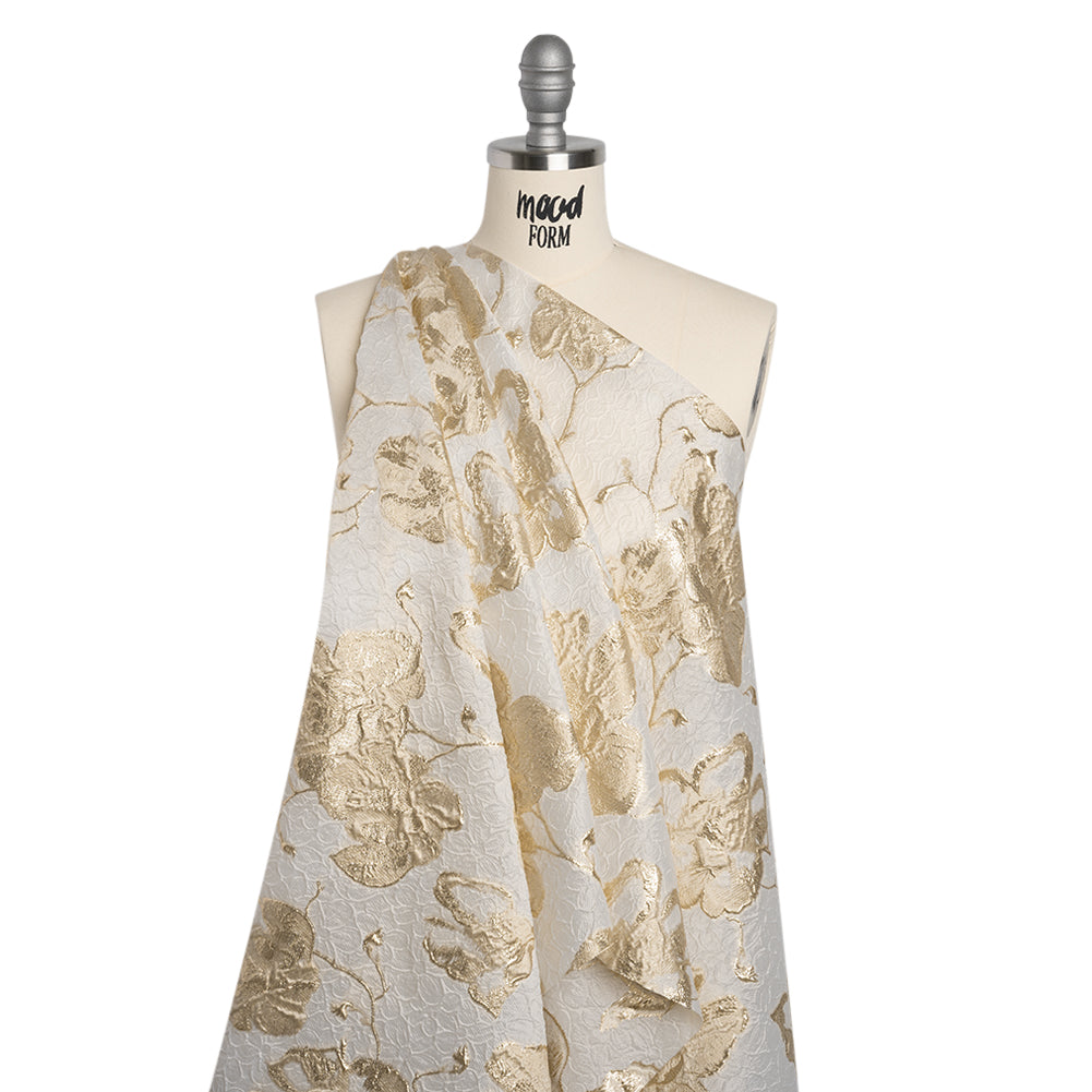Metallic Brocade - Ivory, Beige, and Gold Flowers on Flowers Metallic Brocade - Ivory, Beige, and Gold Flowers on Flowers