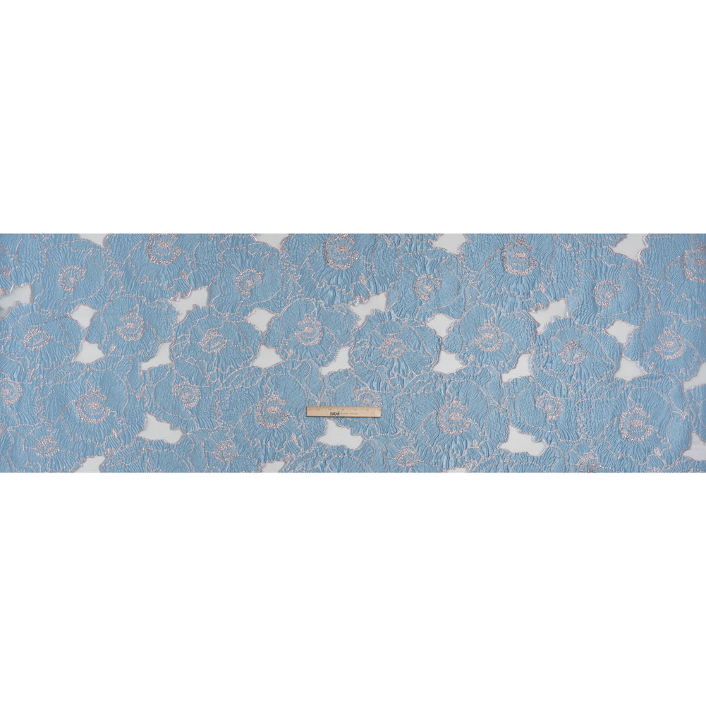 Metallic Burnout Brocade - Sky Blue and Baby Pink All-Over Outlined Flowers Metallic Burnout Brocade - Sky Blue and Baby Pink All-Over Outlined Flowers