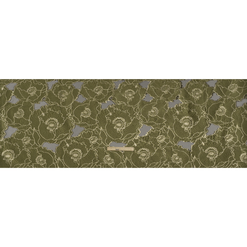 Metallic Burnout Brocade - Olive Green and Gold All-Over Outlined Flowers Metallic Burnout Brocade - Olive Green and Gold All-Over Outlined Flowers