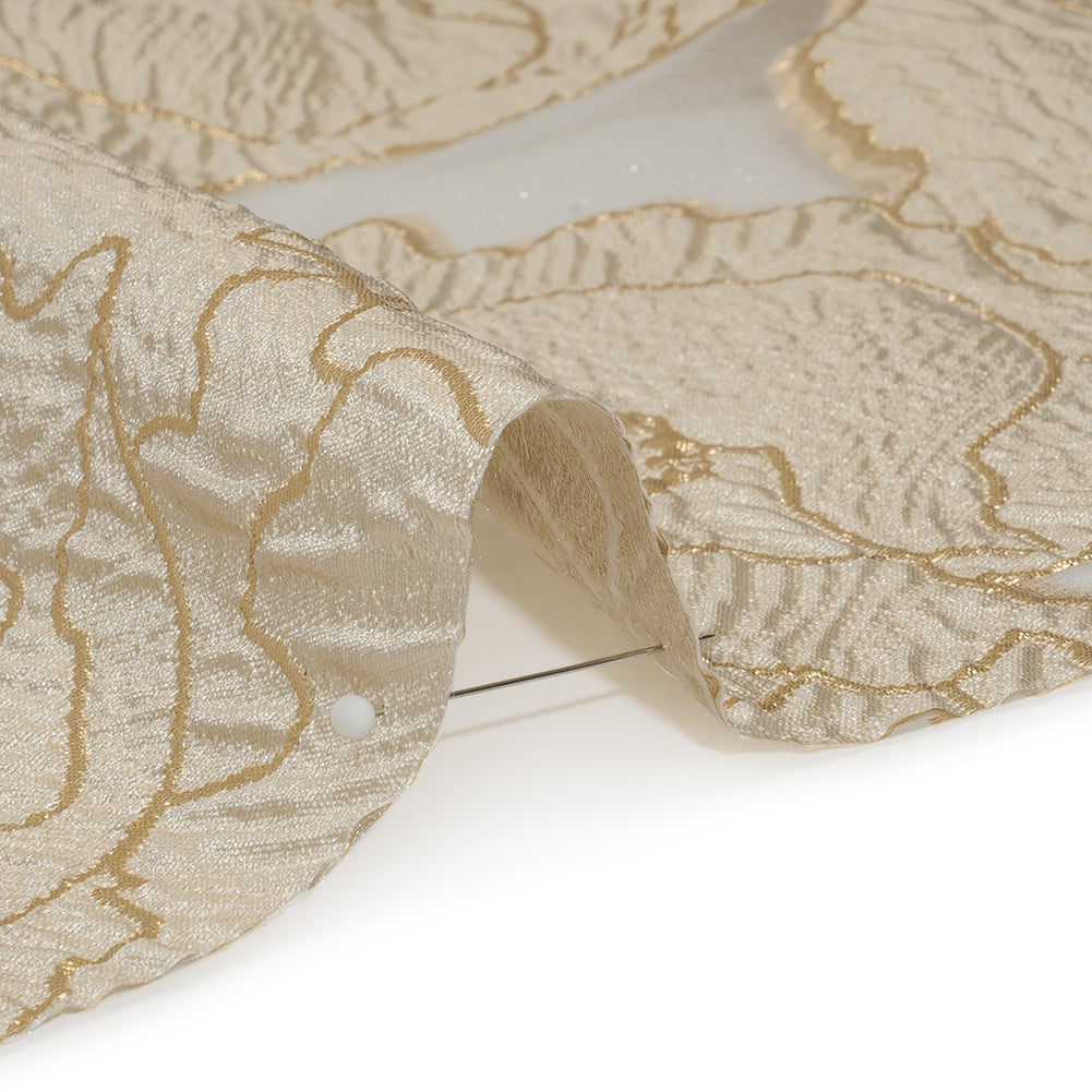 Metallic Burnout Brocade - Pale Beige and Gold All-Over Outlined Flowers Metallic Burnout Brocade - Pale Beige and Gold All-Over Outlined Flowers