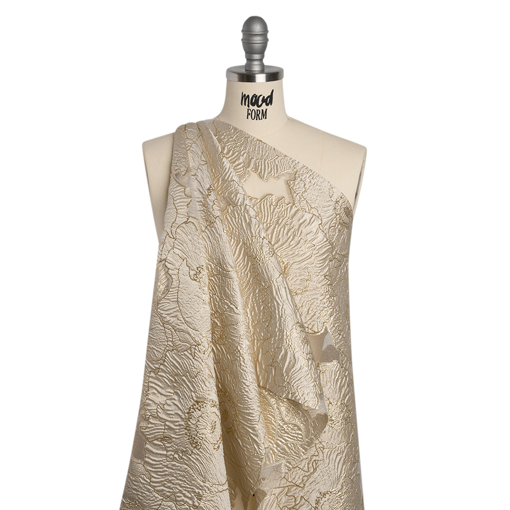 Metallic Burnout Brocade - Pale Beige and Gold All-Over Outlined Flowers Metallic Burnout Brocade - Pale Beige and Gold All-Over Outlined Flowers