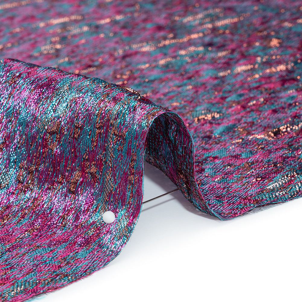 Metallic Brocade - Magenta, Turquoise and Rose Gold Mottled Abstract Metallic Brocade - Magenta, Turquoise and Rose Gold Mottled Abstract