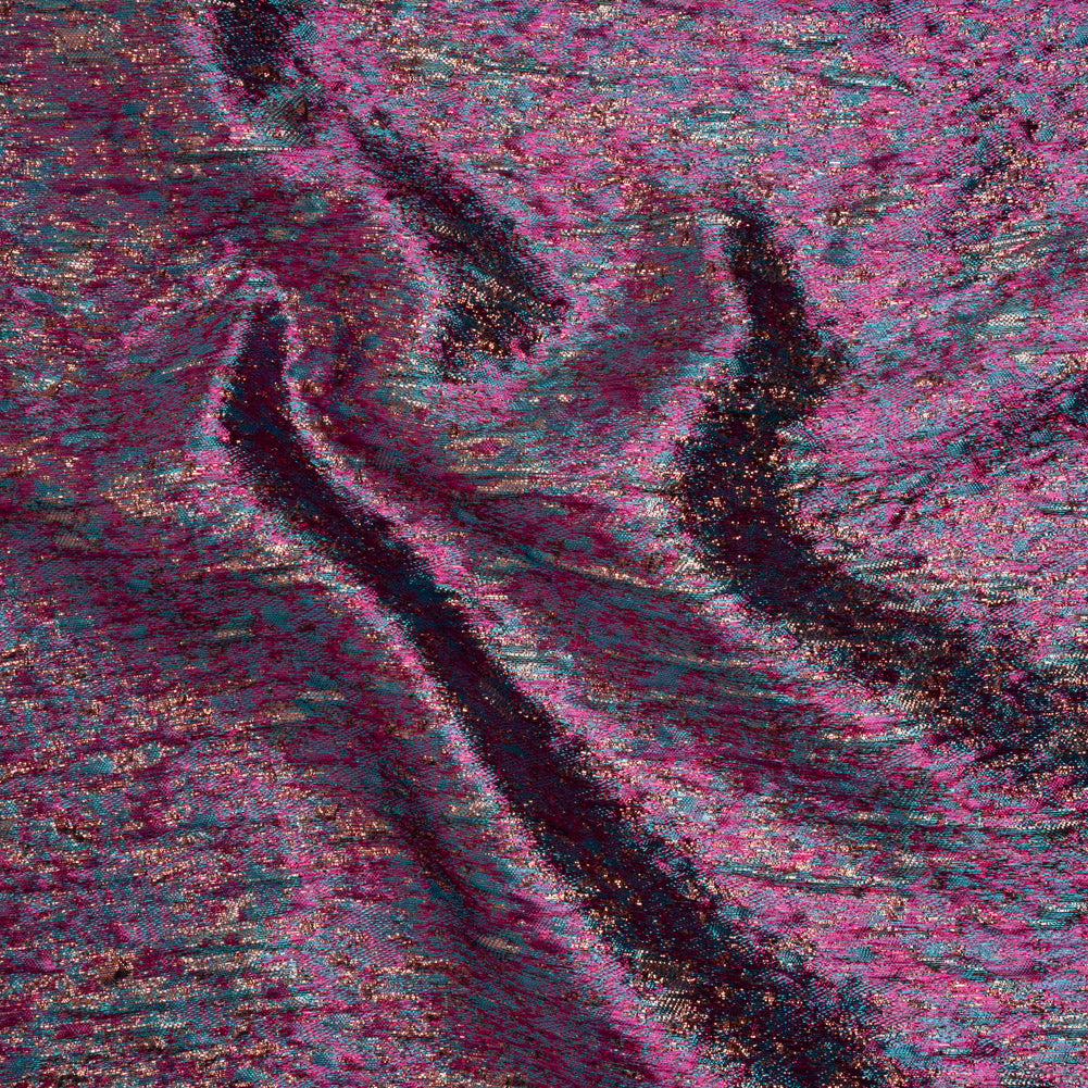 Metallic Brocade - Magenta, Turquoise and Rose Gold Mottled Abstract Metallic Brocade - Magenta, Turquoise and Rose Gold Mottled Abstract