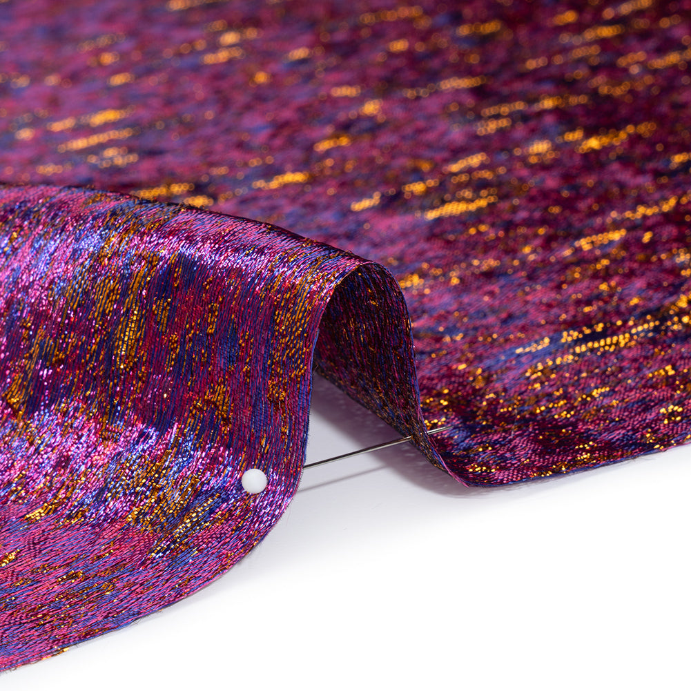 Metallic Brocade - Purple, Royal Blue and Yellow Gold Mottled Abstract Metallic Brocade - Purple, Royal Blue and Yellow Gold Mottled Abstract