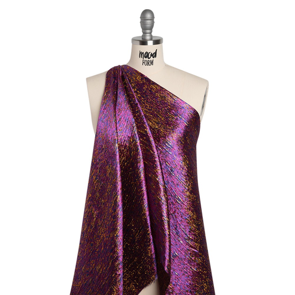 Metallic Brocade - Purple, Royal Blue and Yellow Gold Mottled Abstract Metallic Brocade - Purple, Royal Blue and Yellow Gold Mottled Abstract