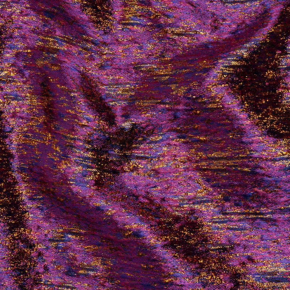 Metallic Brocade - Purple, Royal Blue and Yellow Gold Mottled Abstract Metallic Brocade - Purple, Royal Blue and Yellow Gold Mottled Abstract