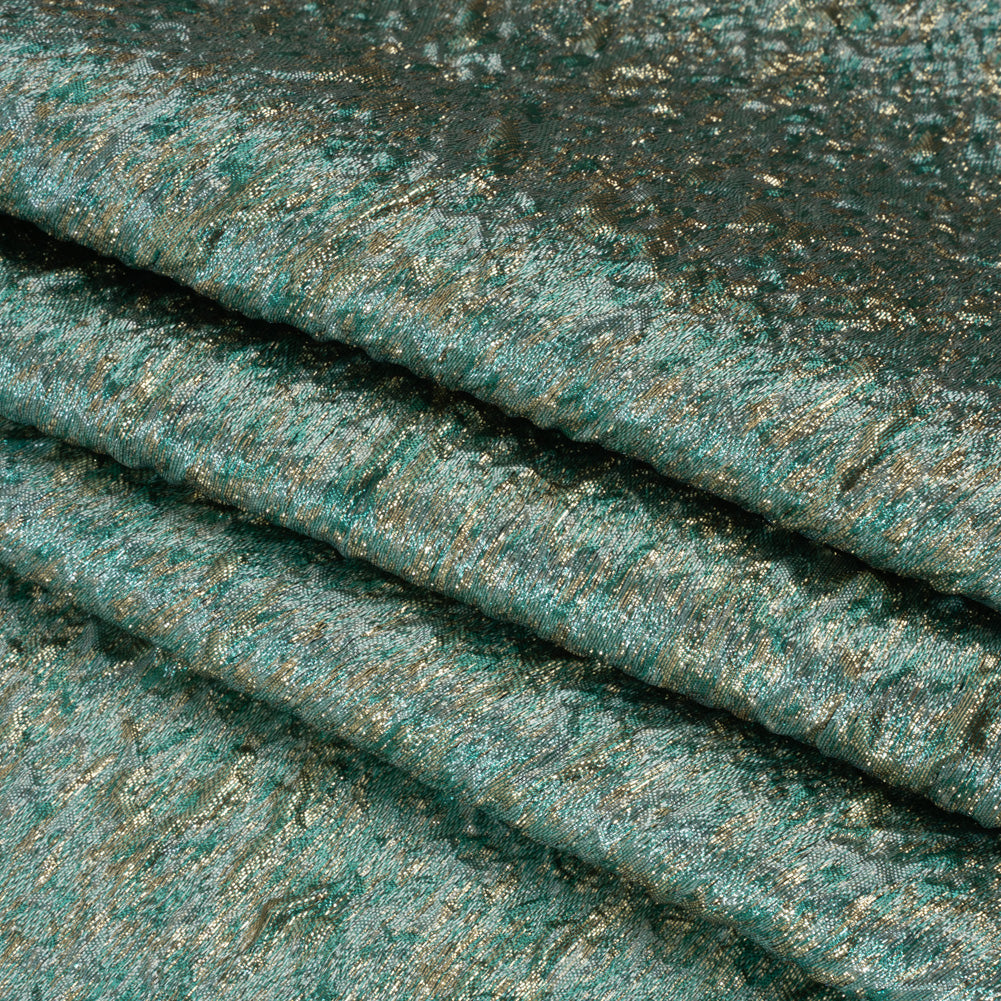 Metallic Brocade - Sky Blue, Turquoise and Gold Mottled Abstract Metallic Brocade - Sky Blue, Turquoise and Gold Mottled Abstract