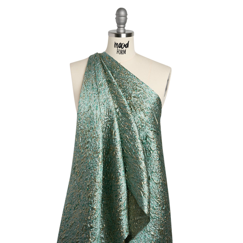 Metallic Brocade - Sky Blue, Turquoise and Gold Mottled Abstract Metallic Brocade - Sky Blue, Turquoise and Gold Mottled Abstract