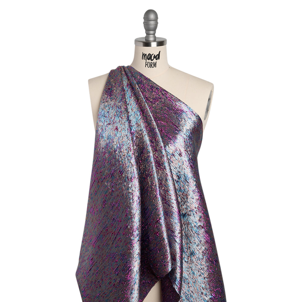 Metallic Brocade - Beige, Blue and Magenta Mottled Abstract Metallic Brocade - Beige, Blue and Magenta Mottled Abstract