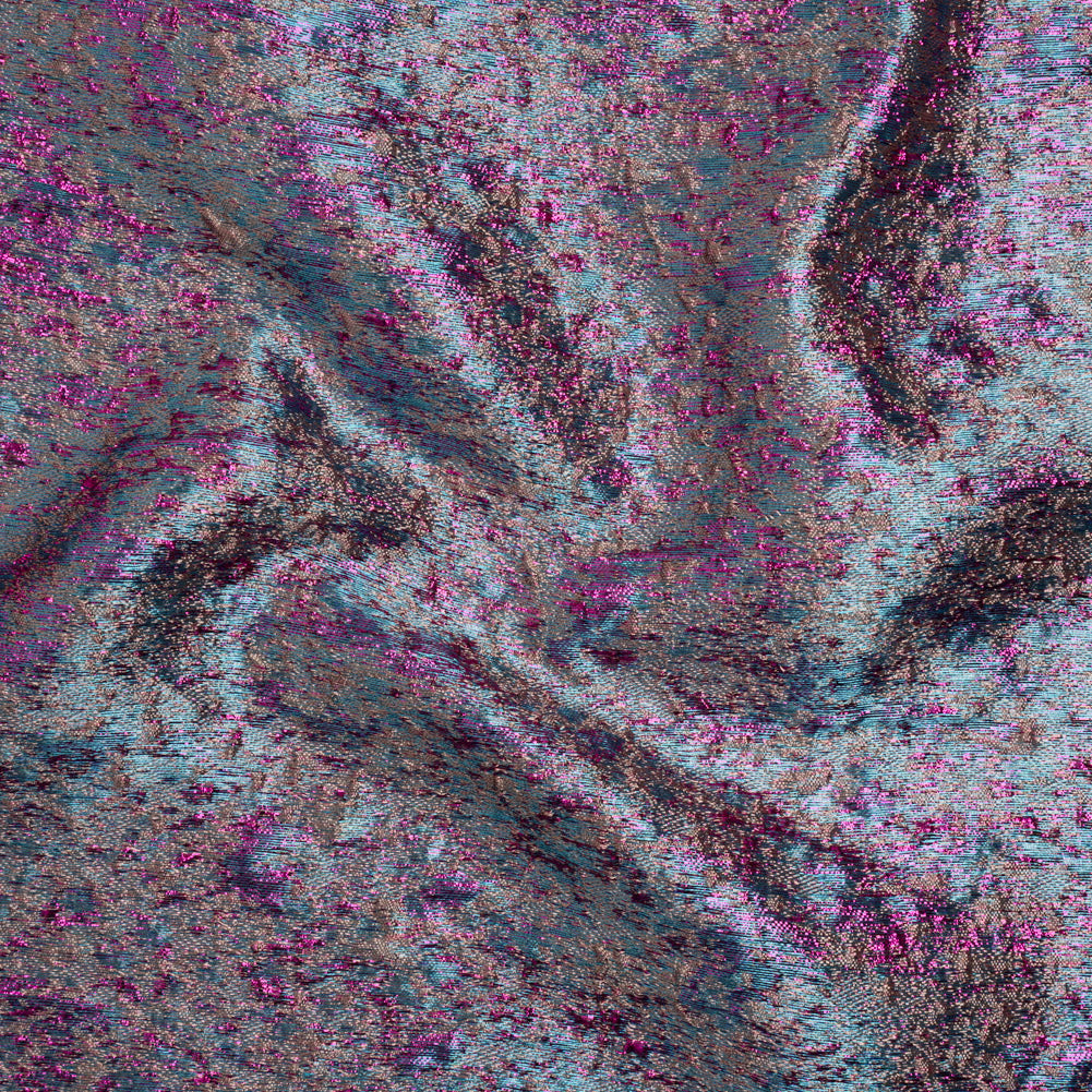 Metallic Brocade - Beige, Blue and Magenta Mottled Abstract Metallic Brocade - Beige, Blue and Magenta Mottled Abstract