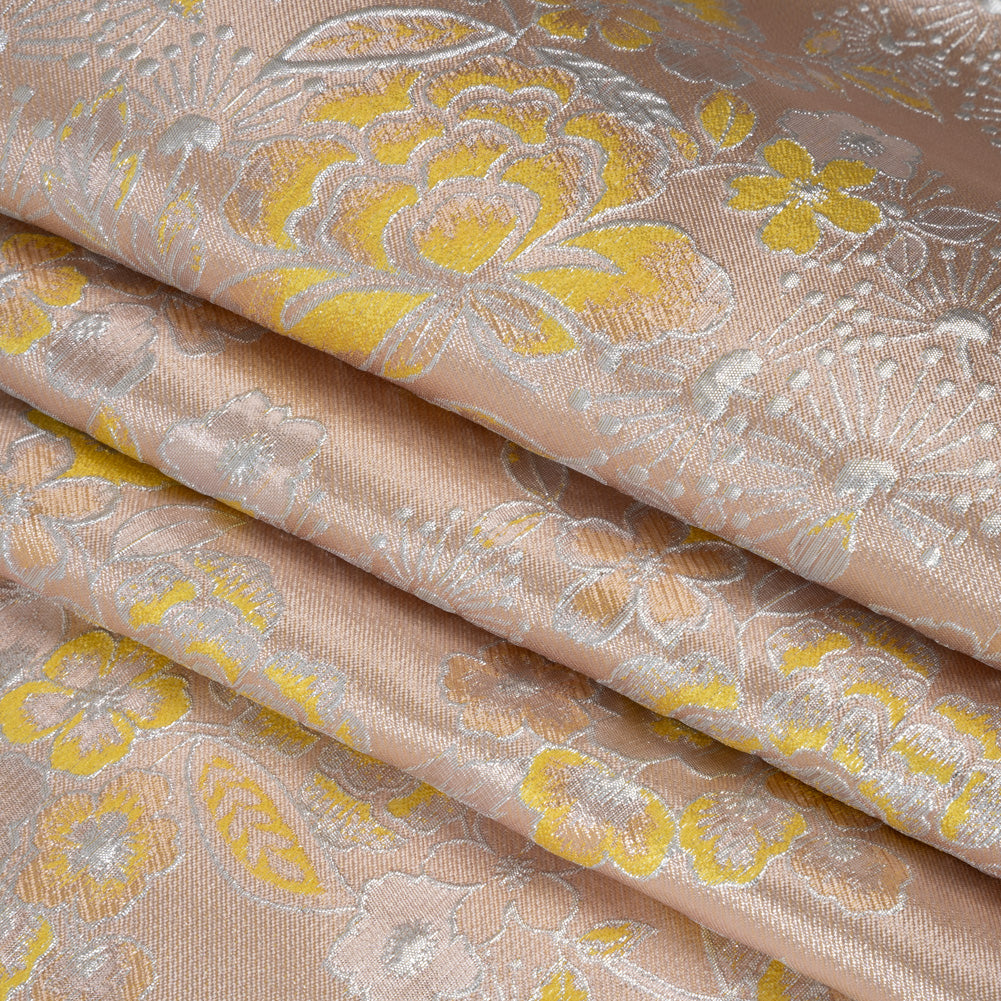 Metallic Brocade - Baby Pink, Yellow and Silver Flower Garden Metallic Brocade - Baby Pink, Yellow and Silver Flower Garden