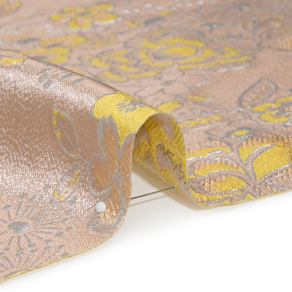Metallic Brocade - Baby Pink, Yellow and Silver Flower Garden Metallic Brocade - Baby Pink, Yellow and Silver Flower Garden