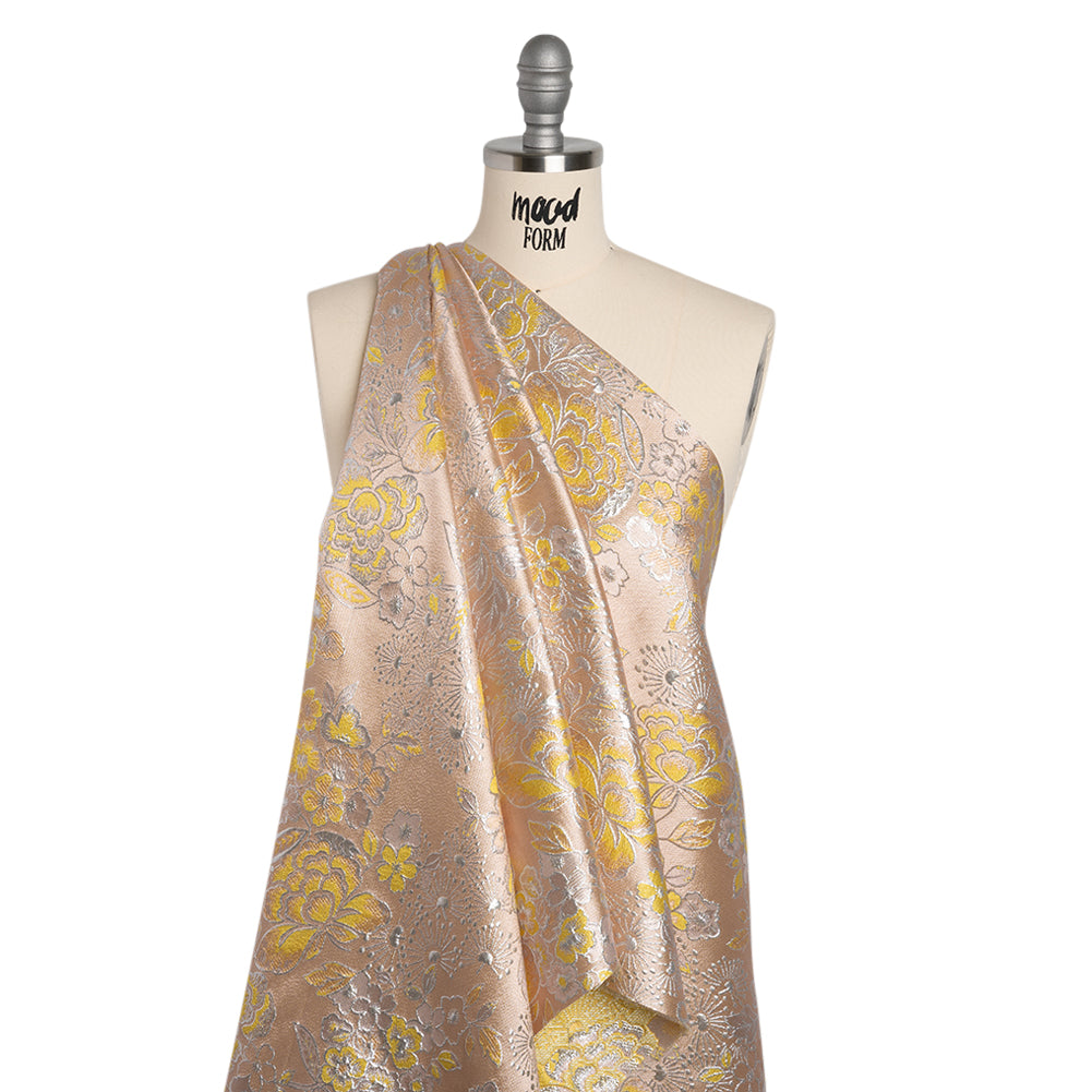 Metallic Brocade - Baby Pink, Yellow and Silver Flower Garden Metallic Brocade - Baby Pink, Yellow and Silver Flower Garden